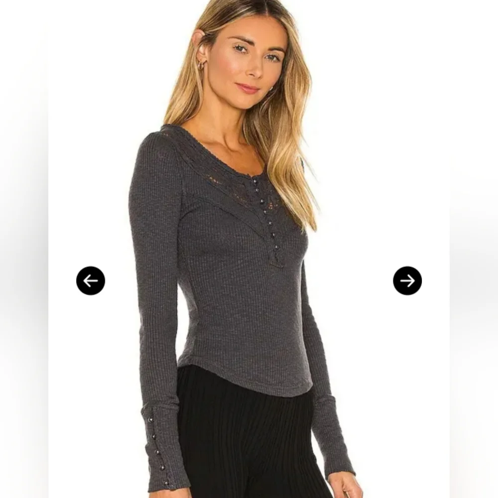 Free People Come On Over Henley Top In Black. - Picture 2 of 8